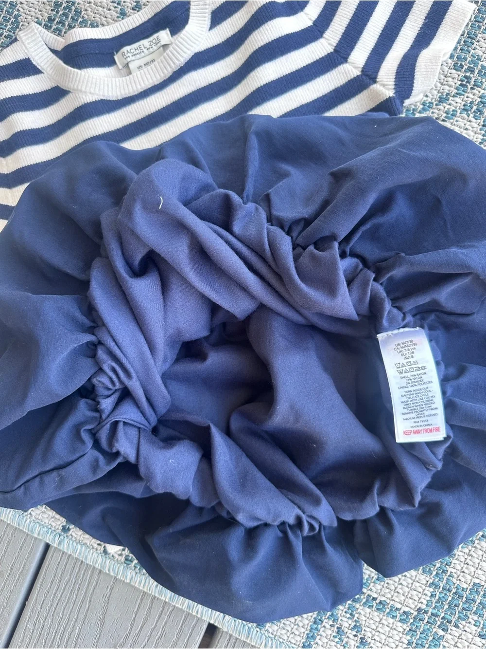 Rachel Zoe girls 7/8 M Navy and White Striped Bubble Skirt & Scrunchie